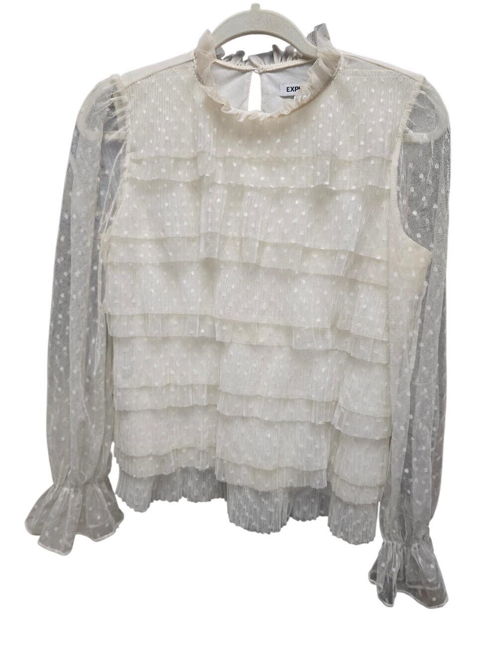 Express Cream Sheer Dot Ruffle Tier Blouse Sz. S